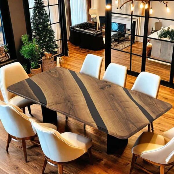 LGT02-Custom Black Walnut Epoxy Resin River Table Black Resin